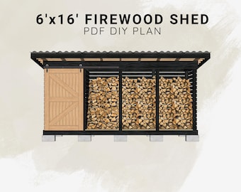 Planos de cobertizo para leña de 6x16: refugio para almacenar leña (PDF)