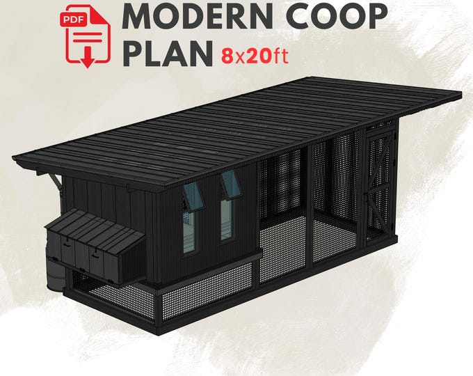 Featured listing image: 8x20 ft Chicken Coop DIY Plans: Backyard Poultry Shed PDF Guide (SketchUp 3D Model)