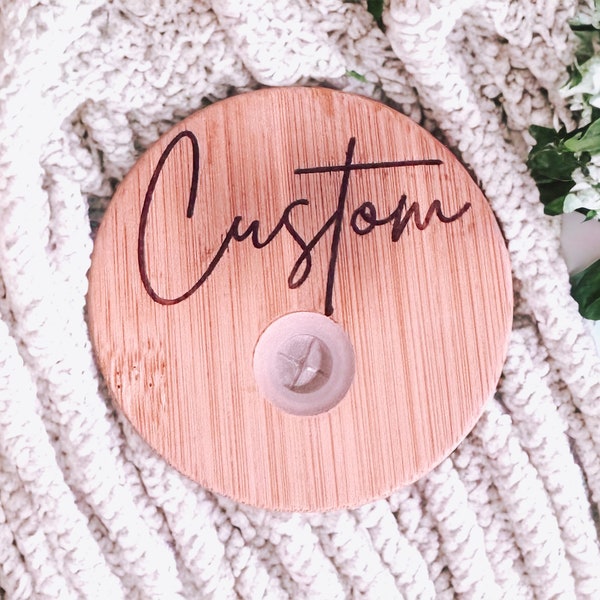 Personalized Engraved Bamboo lid Add On Custom Name For 16 oz Bamboo Lid Wood Burned Bamboo Lid Name