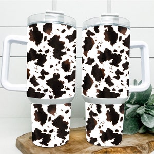 40oz Cow Print Tumbler, 40Oz Stanley Dupe, Cowhide Tumbler With Lid And Straw, 40oz Personalized Tumbler, Cow Print Stainless Steel Tumbler