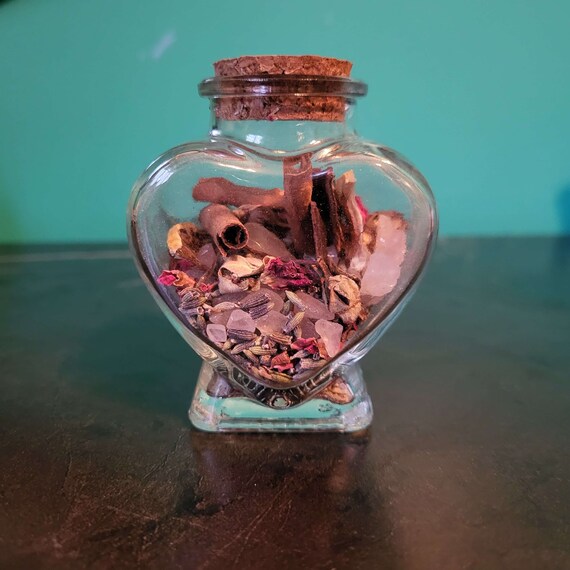 Cast your own Love Spell in a heart jar. Wedding favors, Valentine’s day gift. Decor. Witchy gift, homemade.