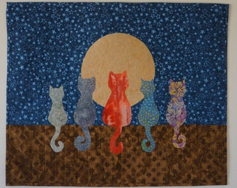 Fabric Collage, Collage Art, Cats Quilt, Quilted Cats Wall Hanging