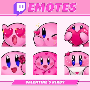 Valentines Kirby Emotes for Twitch, Discord, Youtube | Instant Download | Pink Ball, Cute, Video Game, Kawaii, Emoji Emote Pack