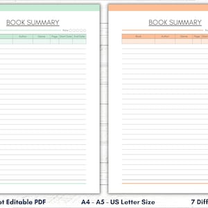 Book Summary Page Template Printable, Summary Sheet, Book Planner