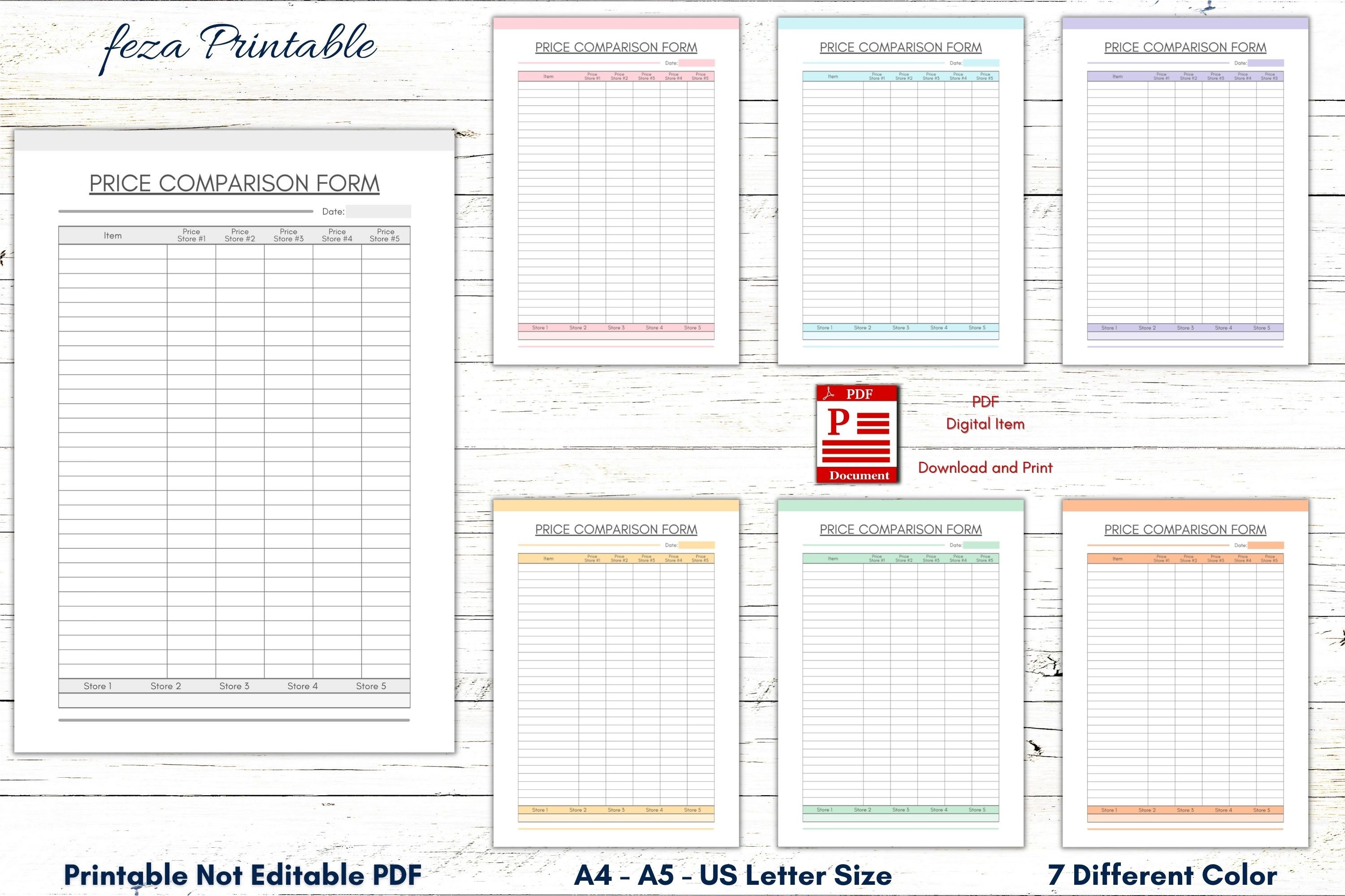 Printable Price Comparison Template, Grocery Price Comparison Form, Price Book, Price Tracker ...