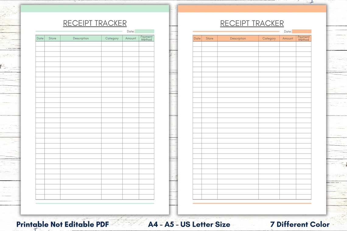 Printable Receipt Tracker Receipt Sheet Receipt Log Etsy