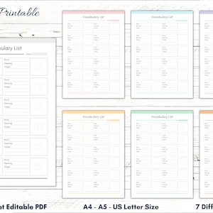 Printable Vocabulary List, Vocabulary Log, Vocabulary Journal, Vocabulary Books, Vocabulary Template, Vocabulary PDF, Vocabulary Sheet, PDF