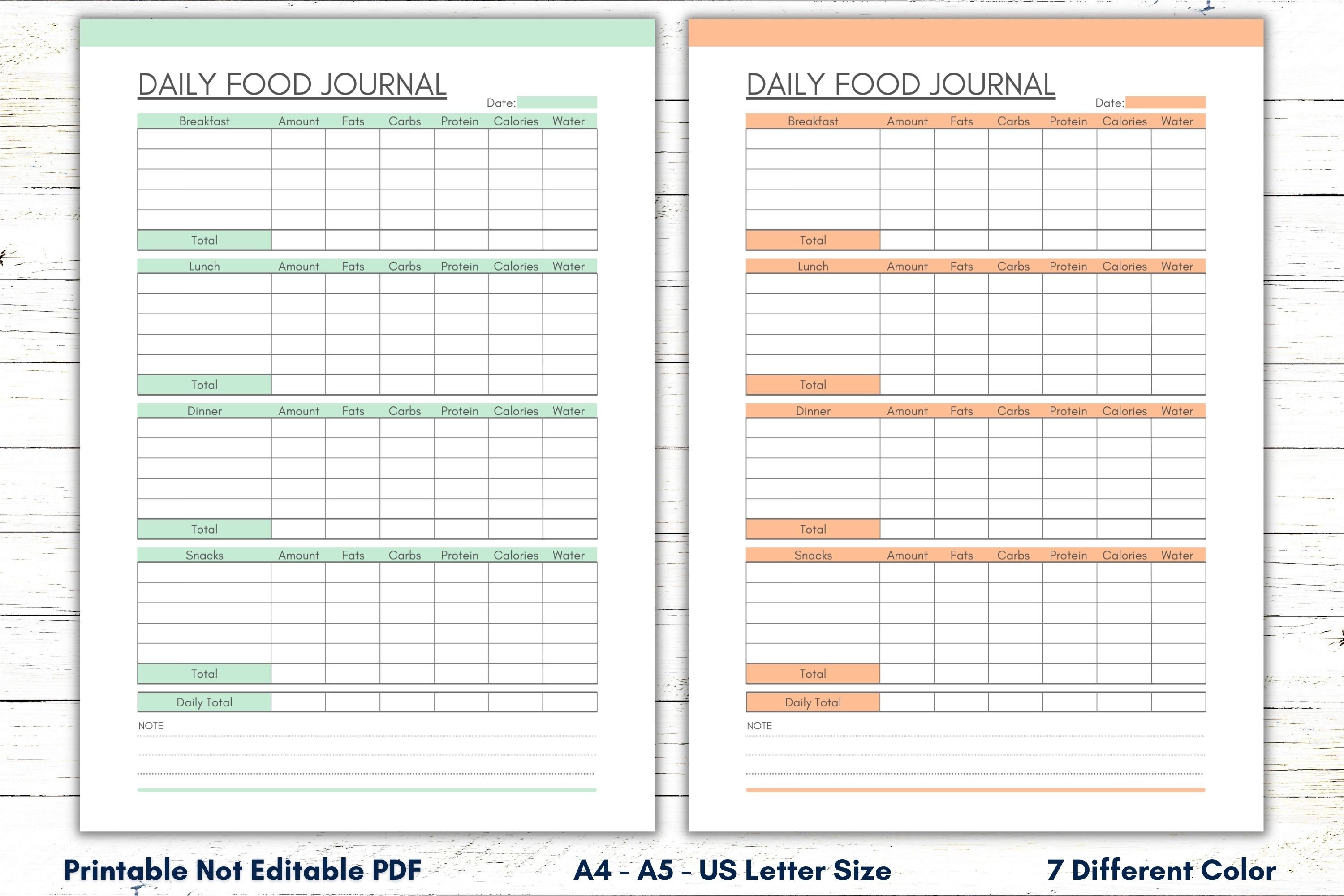 Printable Food Journal, Printable Meal Planner, Meal Tracker, Calorie ...