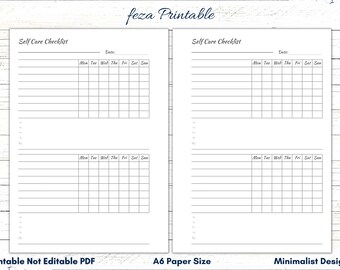 A6 Self Care Checklist Printable, Habit Tracker (PDF)
