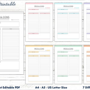 Printable Pros and Cons List, Idea Issue Planner Template, Problem Solving Sheet, Advantages Disadvantages List, A4, A5, US Letter, Template