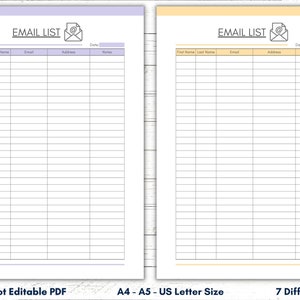 Printable Email List Template, Printable Email List Sheet, Mailing ...