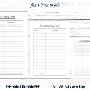 Rastreador de combustible del vehículo imprimible, Rastreador de combustible editable, Hoja de gastos del vehículo, Página de gastos del automóvil, Rastreador de costos de combustible, Planificador de gastos de combustible, PDF