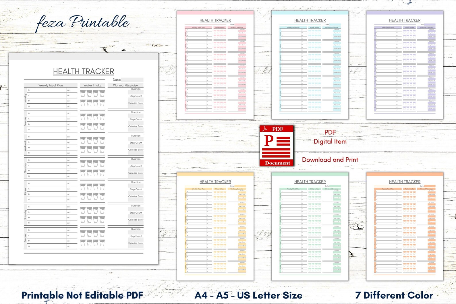 Printable Health Tracker, Printable Health Planner, Food Tracker, Water ...