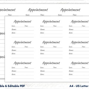 Appointment Card Template, Appointment Card Printable, Appointment Cards, Appointment Reminder Cards, Appointment Planner, A4, US Letter PDF image 2