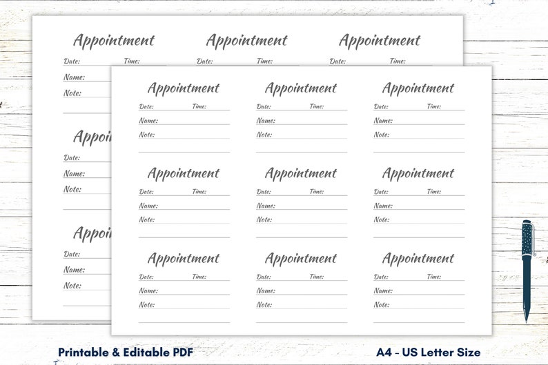 Appointment Card Template, Appointment Card Printable, Appointment Cards, Appointment Reminder Cards, Appointment Planner, A4, US Letter PDF image 2