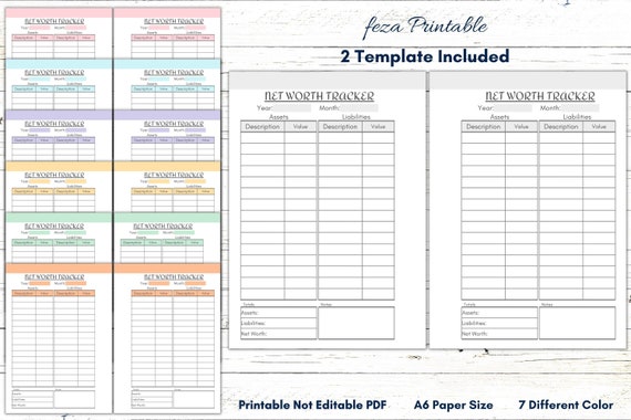 A6 Net Worth Tracker Printable, Asset List Template (PDF)