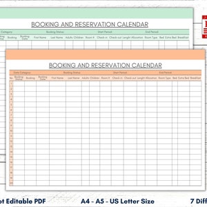 Printable Booking & Reservation Calendar, Printable Booking Template, Printable Reservation ...