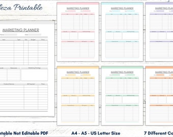 Printable Marketing Planner Template, US Letter, A4, A5 (PDF)