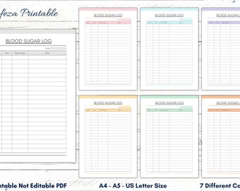 Printable Blood Sugar Log, Health Tracker (PDF)