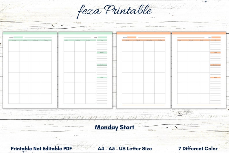 Printable Monthly Calendar, Printable Monthly Organizer, Printable Monthly Planner, Printable ...