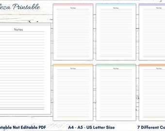 Colored Lined Notes Pages Template, A4 A5 US Letter (Instant Download)