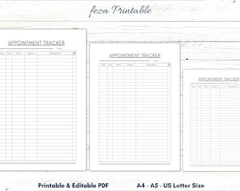Printable Appointment Tracker, Fillable Planner Insert (A4 A5 US Letter)
