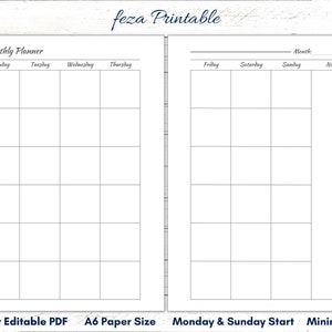 A6 Monthly Planner, Blank Monthly Calendar, A6 Calendar Printable ...