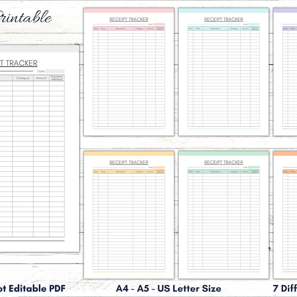 Printable Receipt Tracker, Receipt Sheet, Receipt Log Template, Receipt Book, Receipt Planner, Receipt Tracking for Taxes, Receipt Organizer