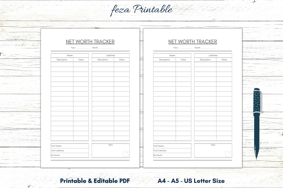 Net Worth Tracker Printable Net Worth Sheet Editable Net Worth Page Net Worth Tracker Printable Net Worth Sheet Editable Net Worth Page