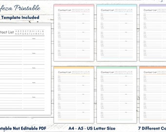 Printable Contact List Template, Address Book (PDF)
