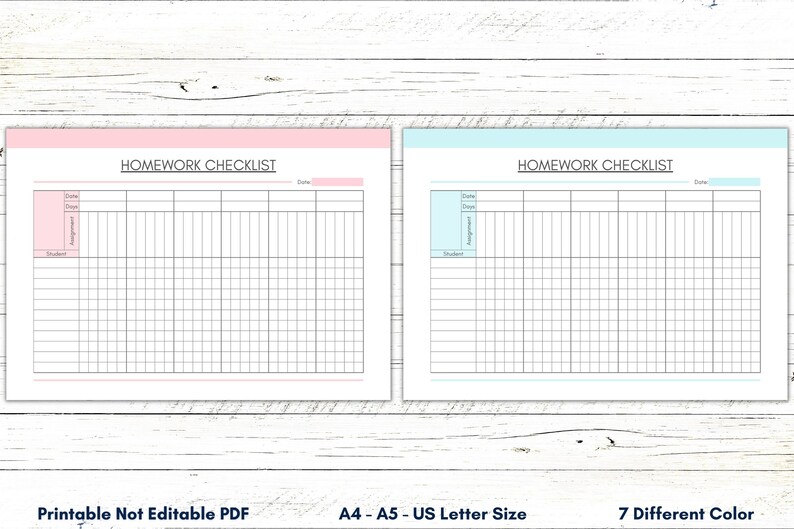 Printable Homework Checklist, Classroom Planner (PDF) - Etsy