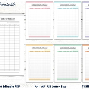 Printable Subscription Tracker, Membership Tracking, Monthly Subscription Checklist, Expense Planner, Account Tracker, Annual Subscription