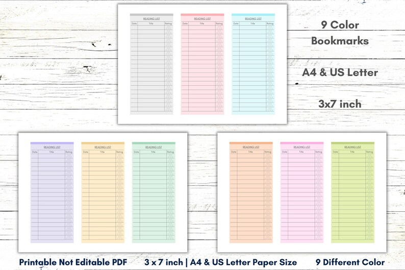 Reading Log Bookmark Printable, Reading Card Template, Reading Tracker