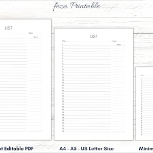 Blank List Template, Blank Lists, Numbered List, Printable List, List Sheet, List Form, List for Journal, List Planner, A4 A5 US Letter, PDF