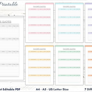 Book Quote Sheet Template Printable, Book Quote Tracker, Book Reading Quotes Planner Insert, Book Quote Log, Reading Quotes Journal Template