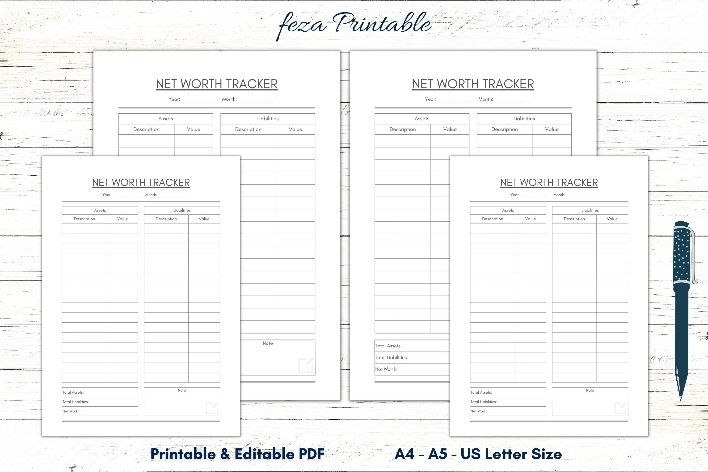 Net Worth Tracker Printable, Net Worth Sheet Editable, Net Worth Page ...