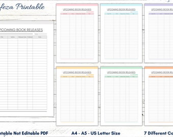 Upcoming Book Release Tracker, Printable Template (PDF)