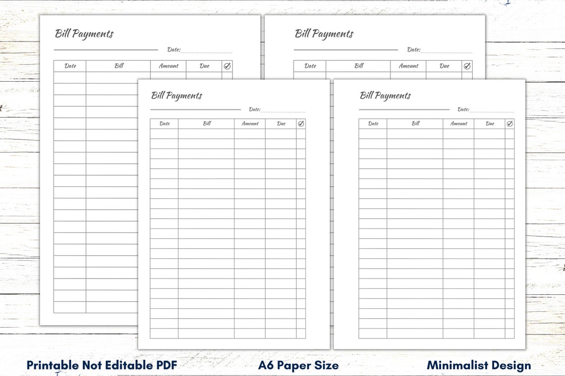 A6 Bills Tracker Printable, Bills Organizer, Bills Planner, Bills ...