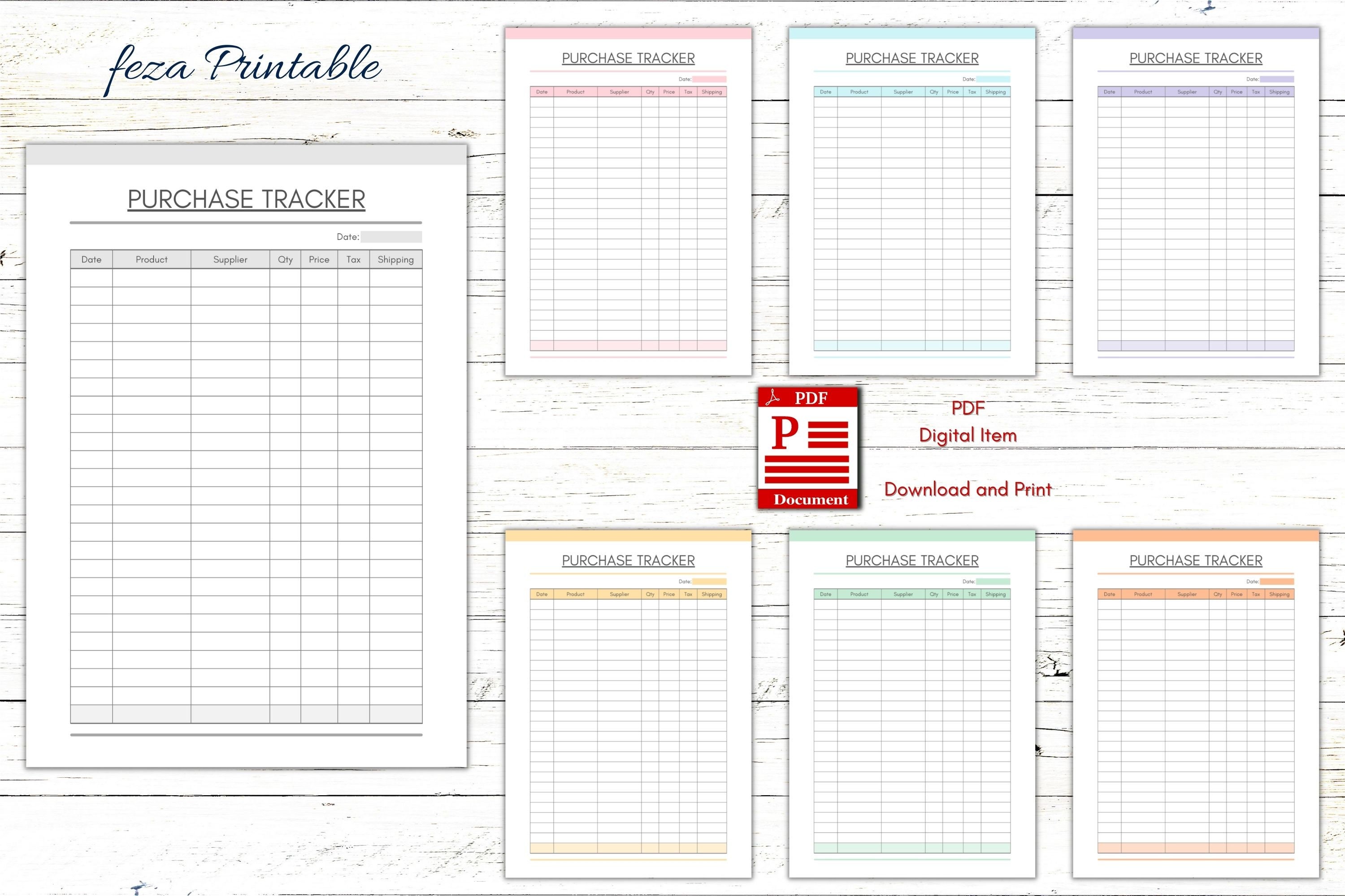 Printable Purchase Tracker, Printable Business Planner, Printable ...