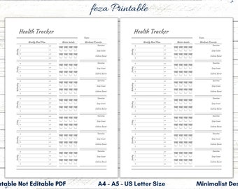 Health Tracker Printable, Wellness Log, Meal & Carb Tracker (PDF)