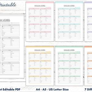 Printable English Verbs Practice Sheet, English Study Planner Template, English Learning , English Verb Tables, Language Student Planner PDF