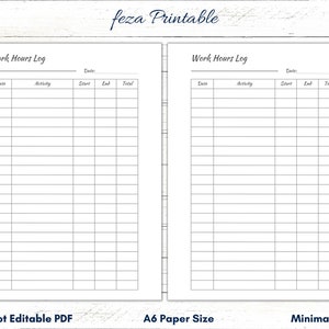 A6 Work Hour Tracker, Work Hours Tracker Printable, Work Hours Log, Work Time Tracker, Time Log Tracker, Activity Tracker, Daily Work Hours
