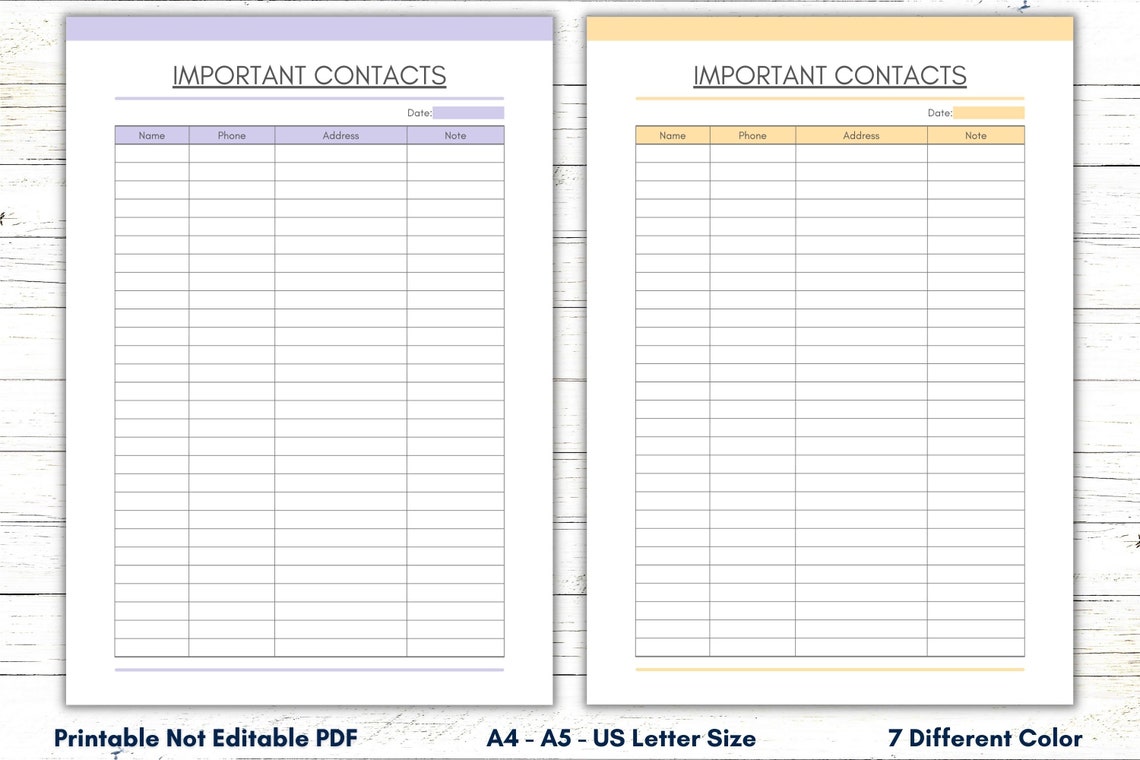 Printable Contact List Template, Address Book Pages, Address Planner ...