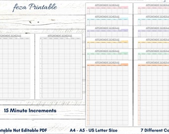 Daily Weekly Appointment Schedule Printable, 15 Minute Increments (PDF)