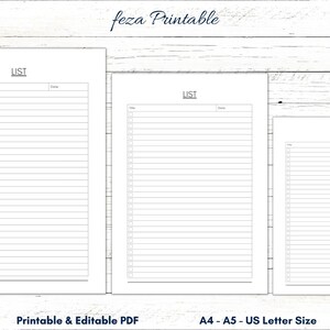 Lege lijst bewerkbare invulbare afdrukbare sjabloon, lege lijstpagina, lege lijstorganisator, minimalistische takenlijst, A4, A5, US Letter, lijstformulier