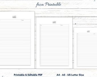 Minimalist Blank List Printable, Editable To Do List (A4, A5, US Letter)