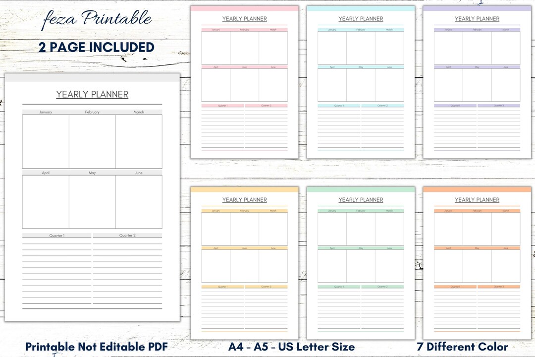 Printable Yearly Planner, Yearly Planner Insert, Yearly Template ...