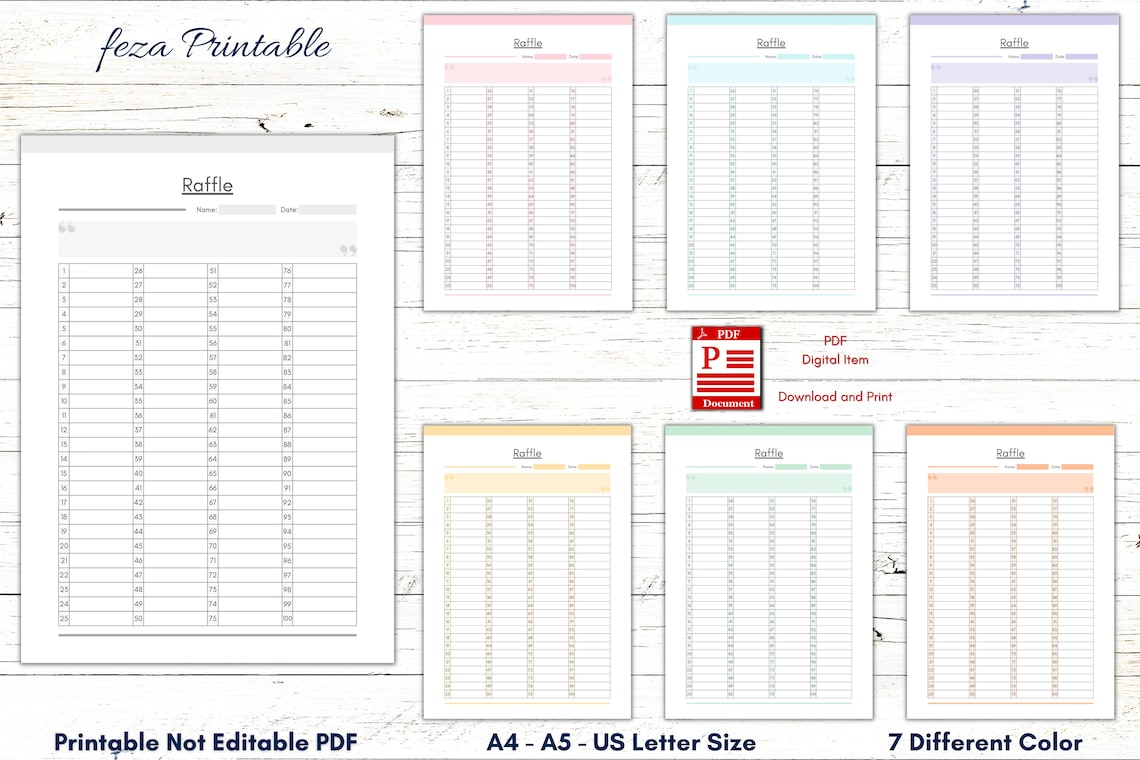 Editable Raffle List Raffle List Printable Template, Numbered Blank List (PDF) - Etsy