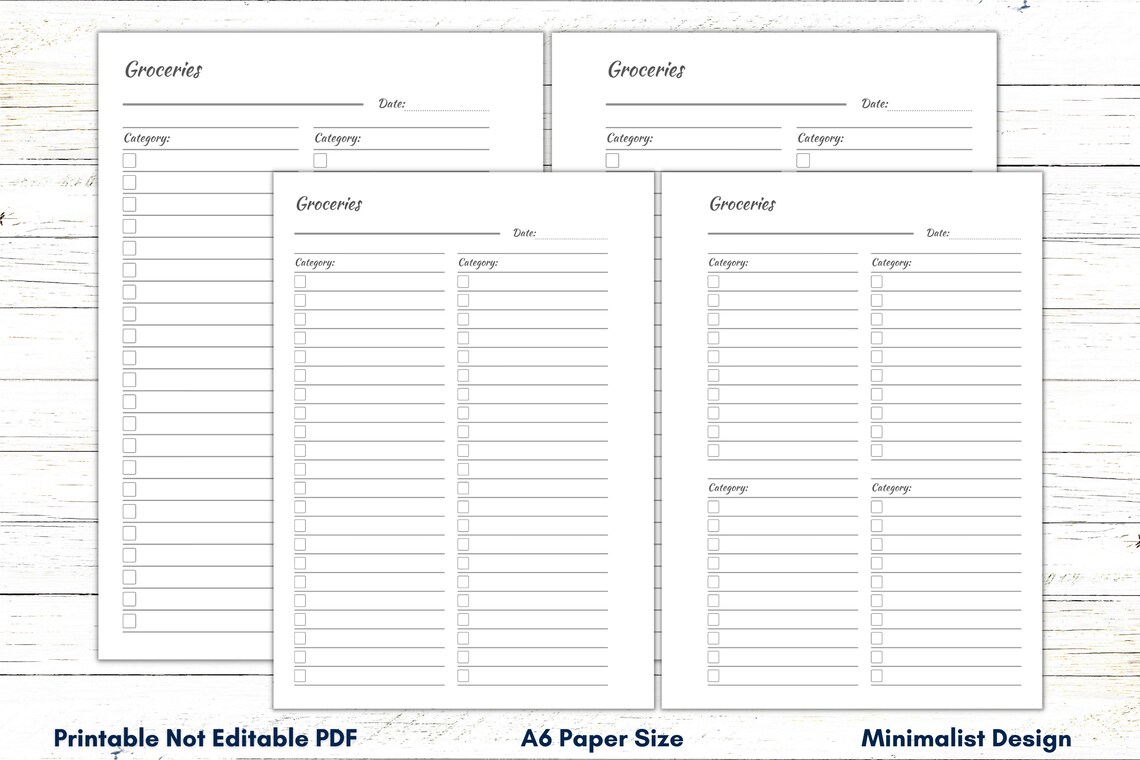 A6 Grocery List Printable, Grocery List Template, Grocery Shopping List ...