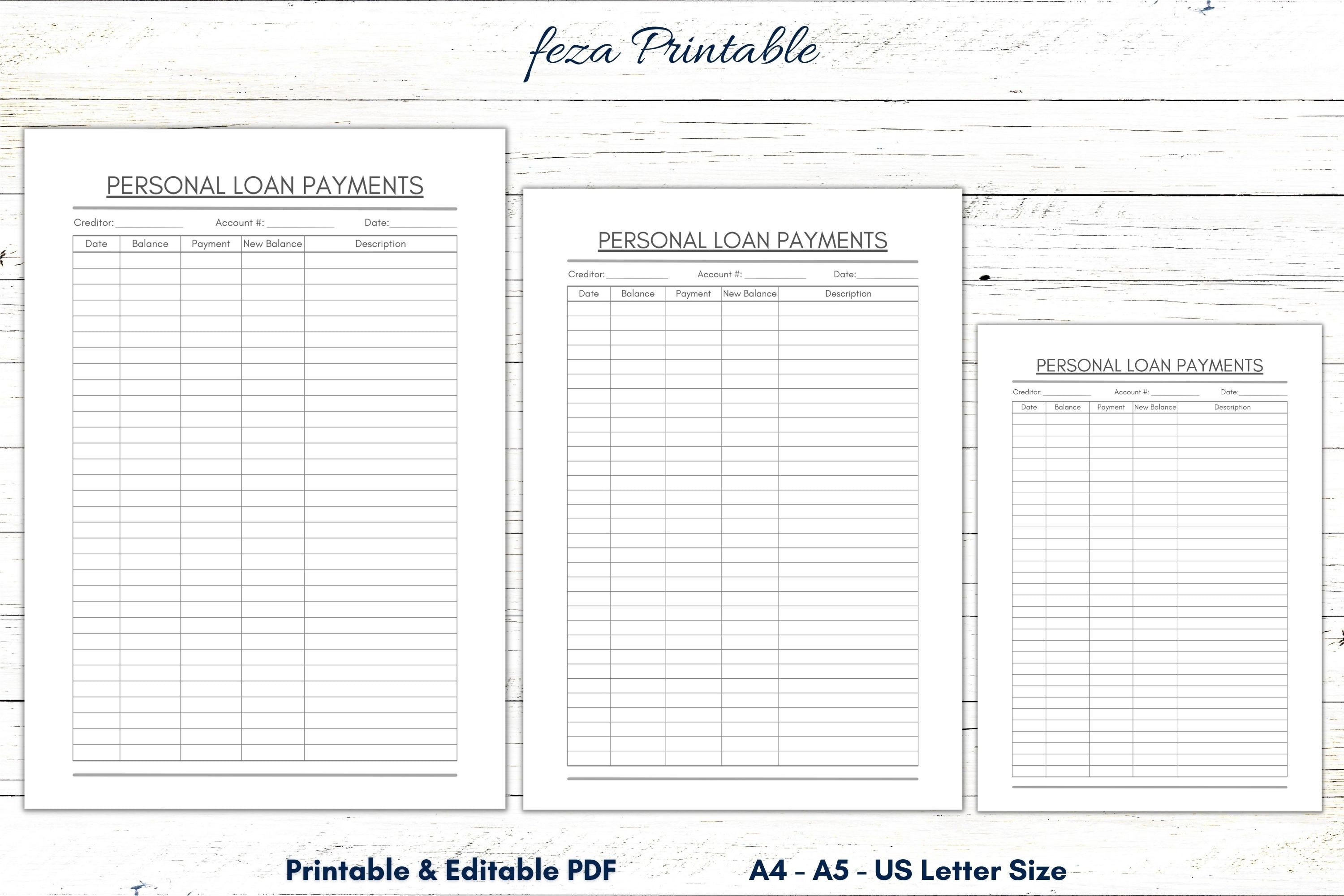 Personal Loan Payment Tracker Printable Template, Editable Loan ...